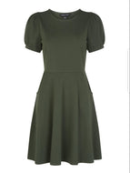 Khaki Dress with Puff Sleeves