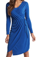 Asymmetric Drape Wrap Midi Dress