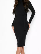 Belted Black Midi Dress