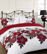 White and Red Print Duvet Cover Set