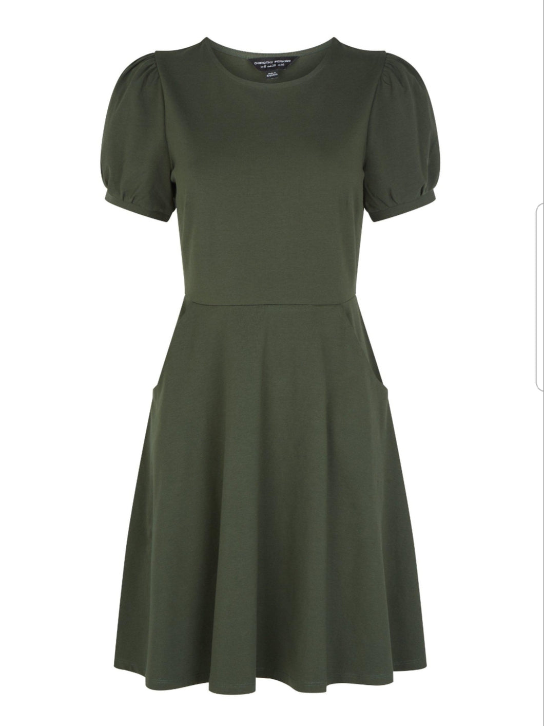 Khaki Dress with Puff Sleeves