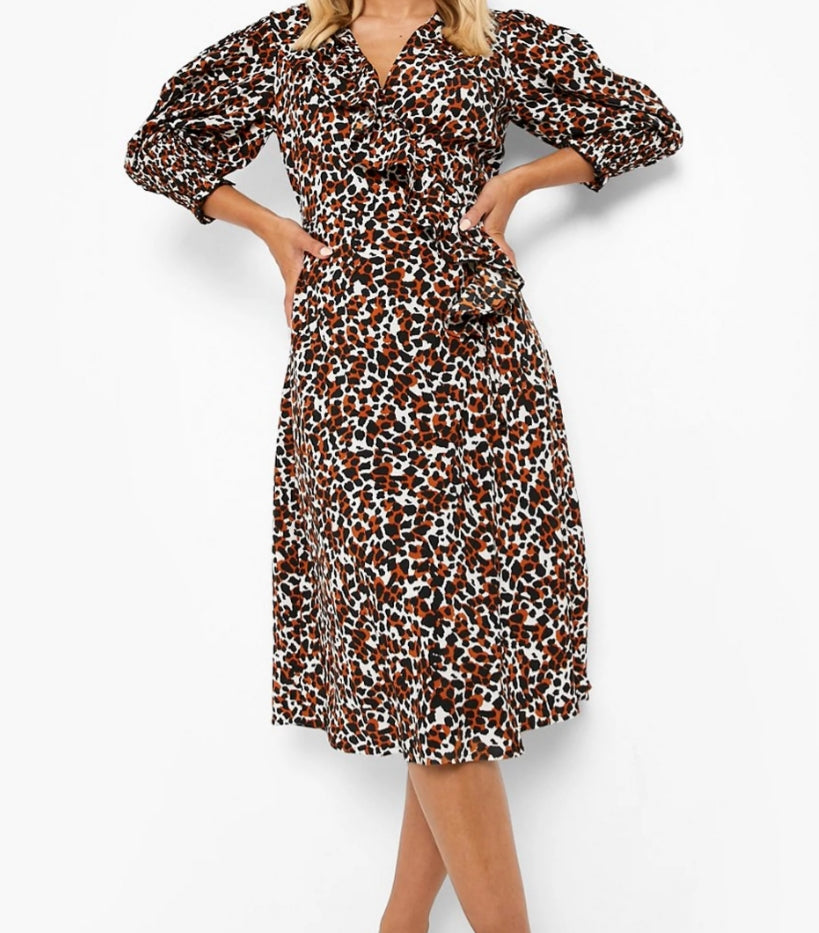 Printed 3/4 Sleeve Midi Dress