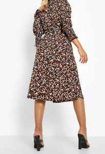 Printed 3/4 Sleeve Midi Dress