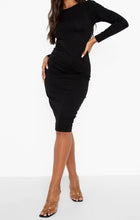 Black Long Sleeve Midi Bodycon Dress