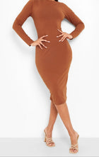 Brown Long Sleeve Midi Bodycon Dress