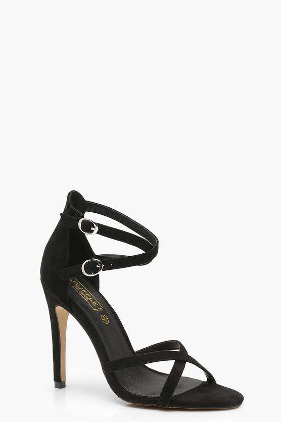 Black Cross Strap Heeled Sandals