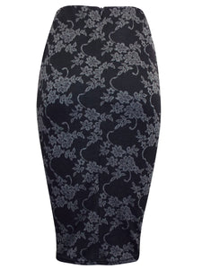 Black Floral Vine Midi Skirt