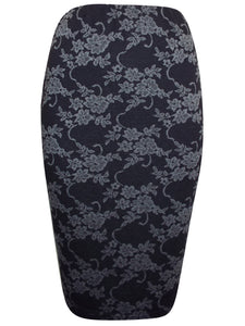 Black Floral Vine Midi Skirt