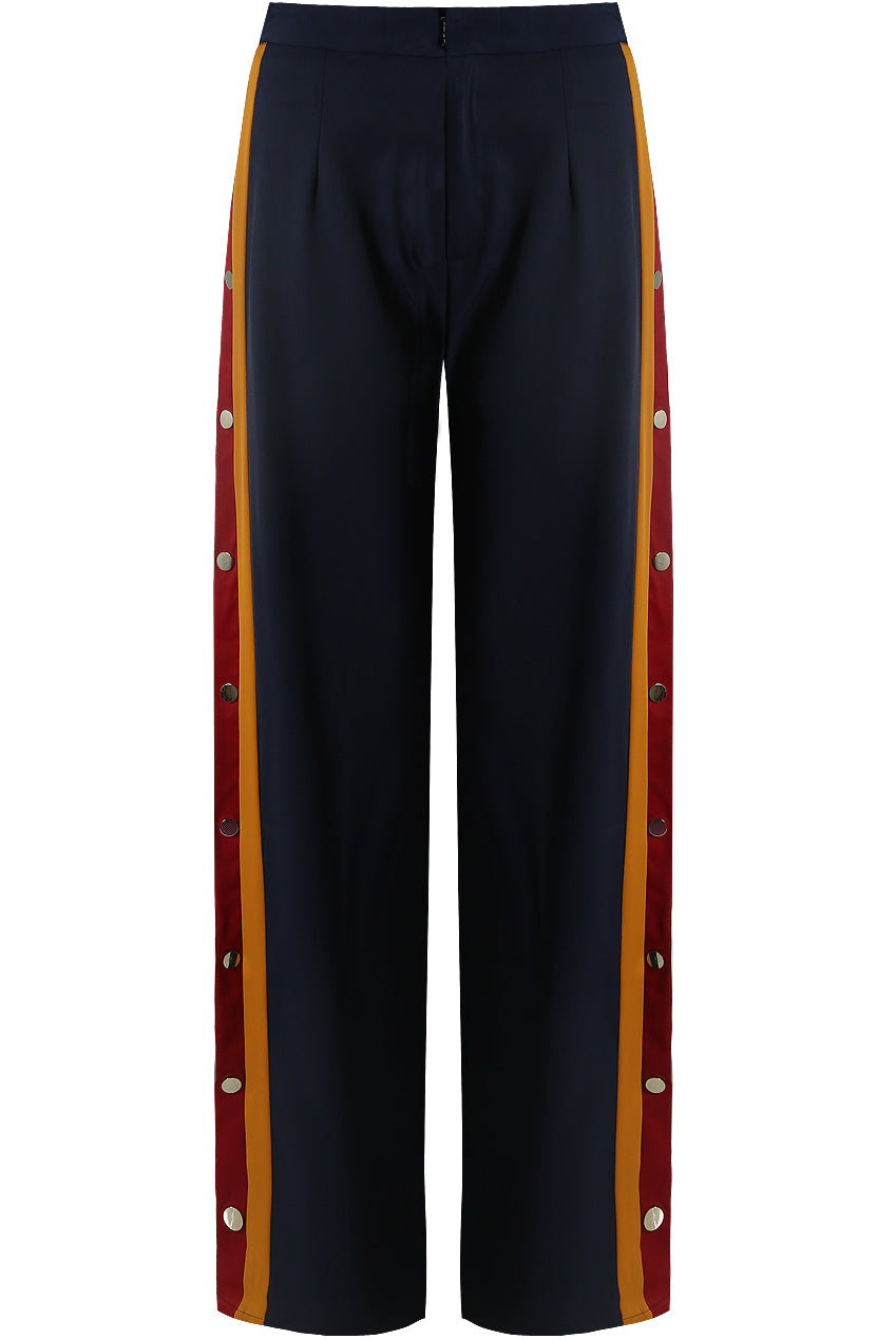 Navy Contrast Button Trousers