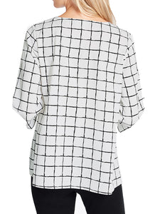 Ivory Checked 3/4 Sleeve Shell Top