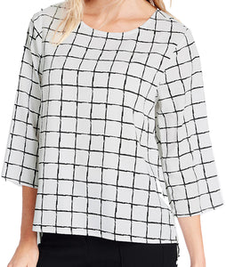 Ivory Checked 3/4 Sleeve Shell Top