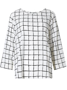 Ivory Checked 3/4 Sleeve Shell Top