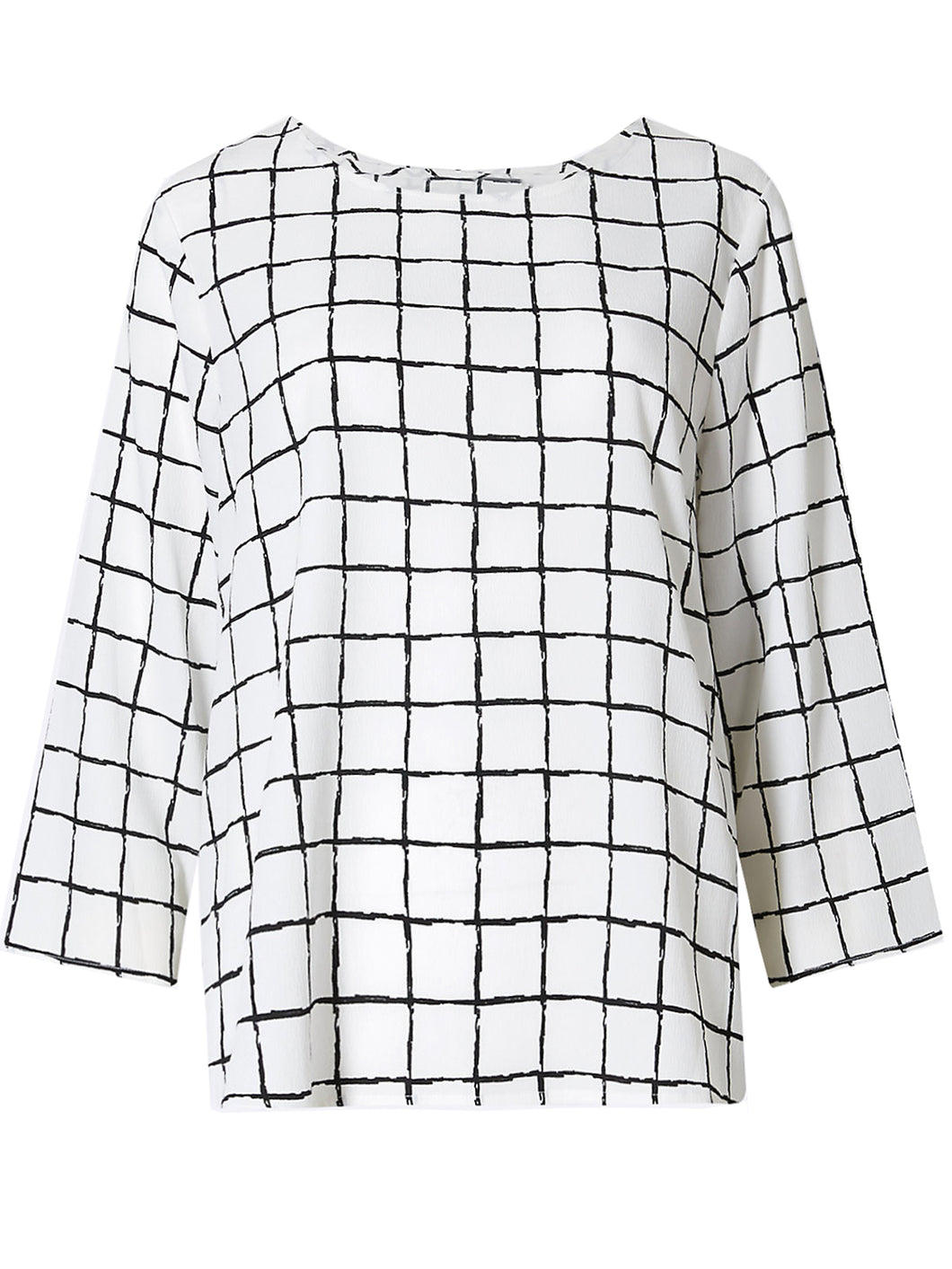 Ivory Checked 3/4 Sleeve Shell Top