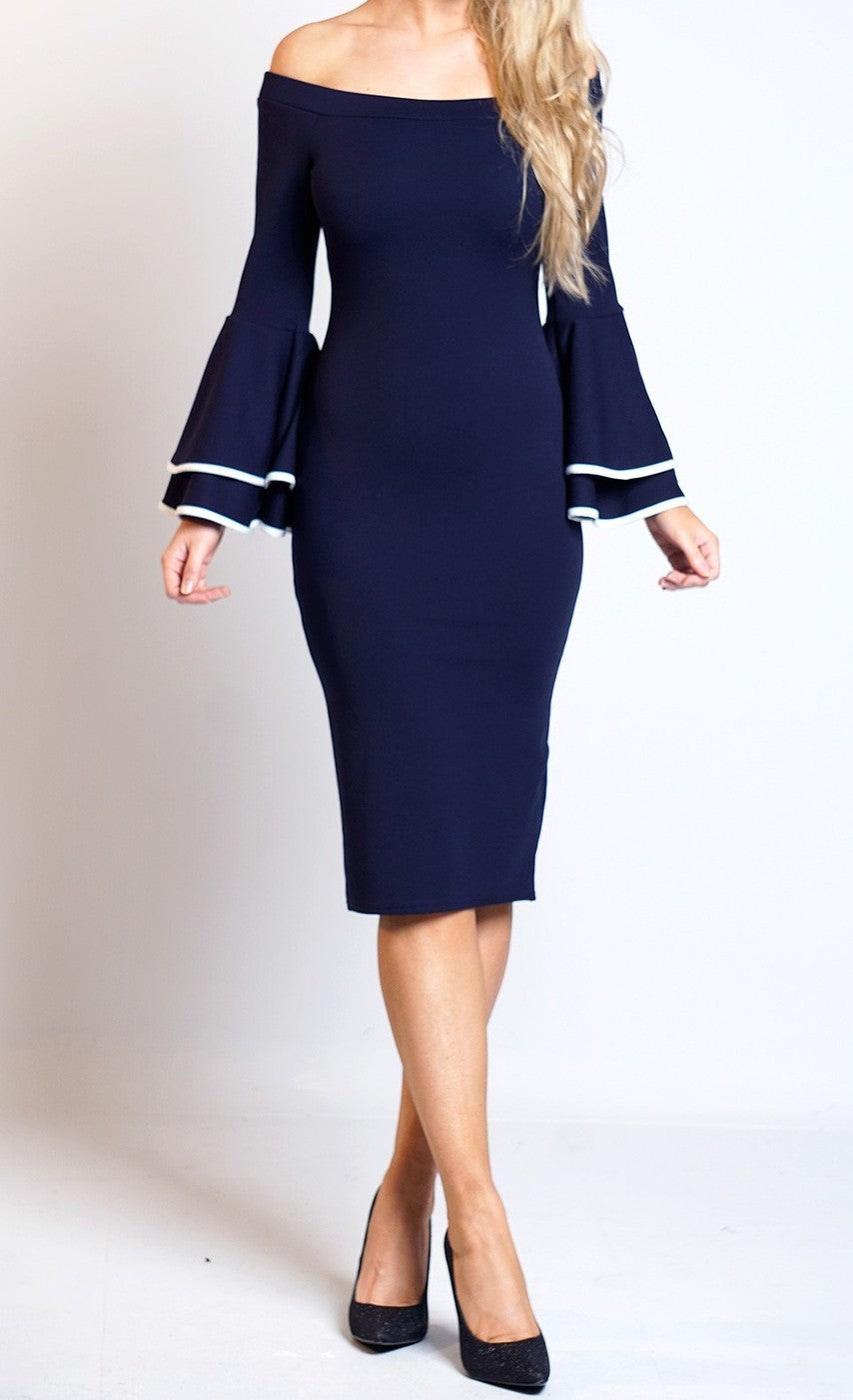Navy Bardot Bodycon Dress