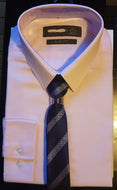 Salmon Slim Fit Shirt with Matching Navy Stripe Tie