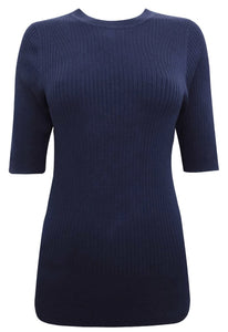 Navy Ribbed Crew Neck Jumper