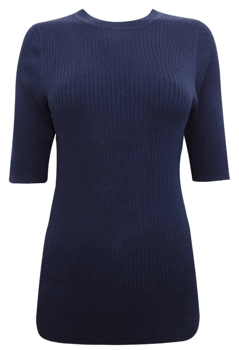Navy Ribbed Crew Neck Jumper