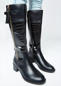 Black Zip Up High Leg Boots